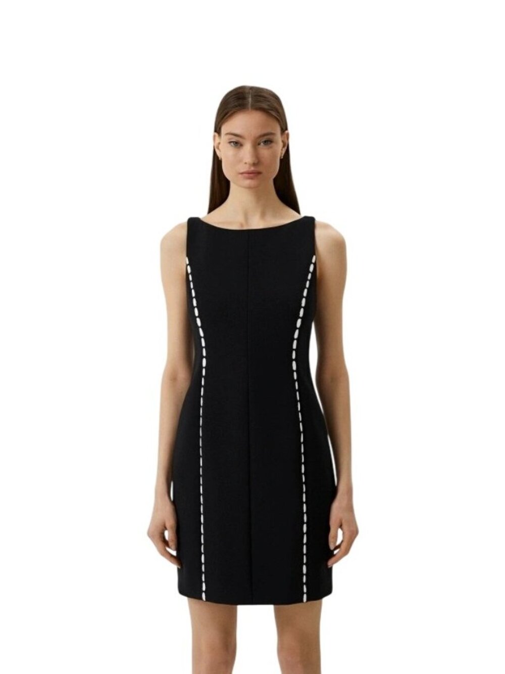 Emporio Armani Sheath Dress Size 6 Sleeveless Boat Neck Black Pink Trim Office